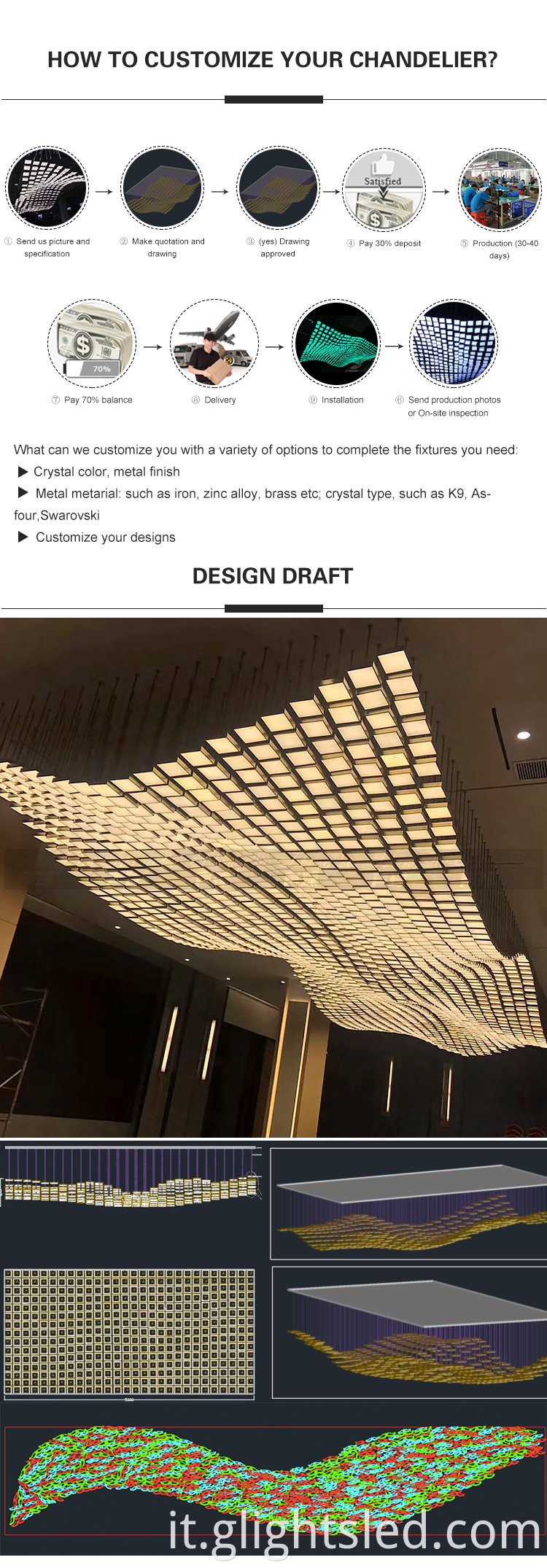 Vendita diretta in fabbrica moderna hall personalizzabile Big Project lampadario a pendente Light